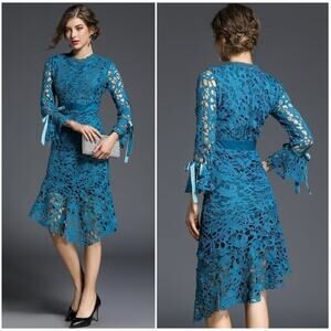 METISU Teal Lace Fit and Flare Midi Dress | Small